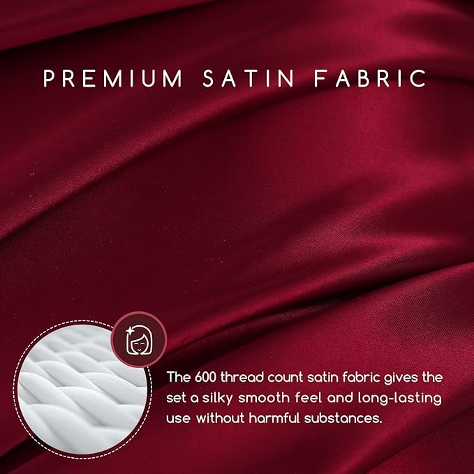 MR&HM Satin Bed Sheets, Twin Size Sheets Set - Image 2