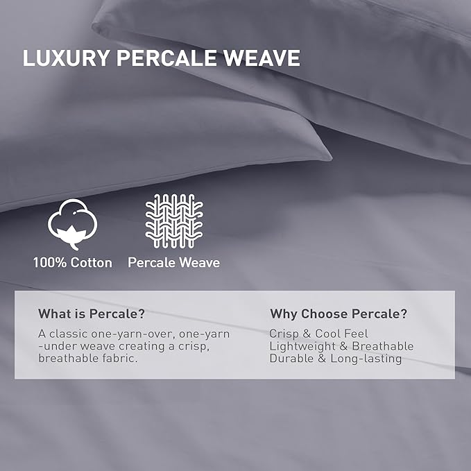 Full Size Flat Sheet 4 Pack, 100% Cotton Percale Flat Bed Sheet, Breathable & - Image 2