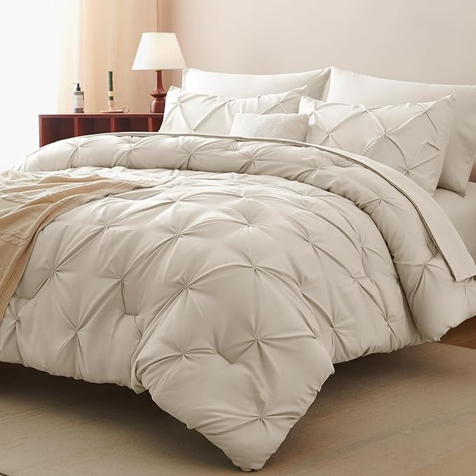 CozyLux Twin XL Comforter Set Beige, 5 Pieces Twin Extra Long Pintuck Bed in A - Image 9