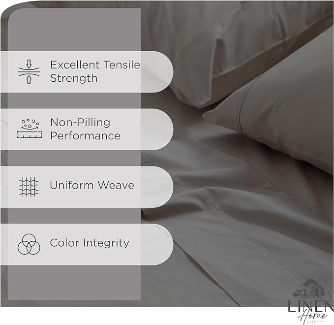 Linen Home 100% Cotton Percale Sheets Queen Size, Deep Pocket, 4 Pieces Set - Image 2