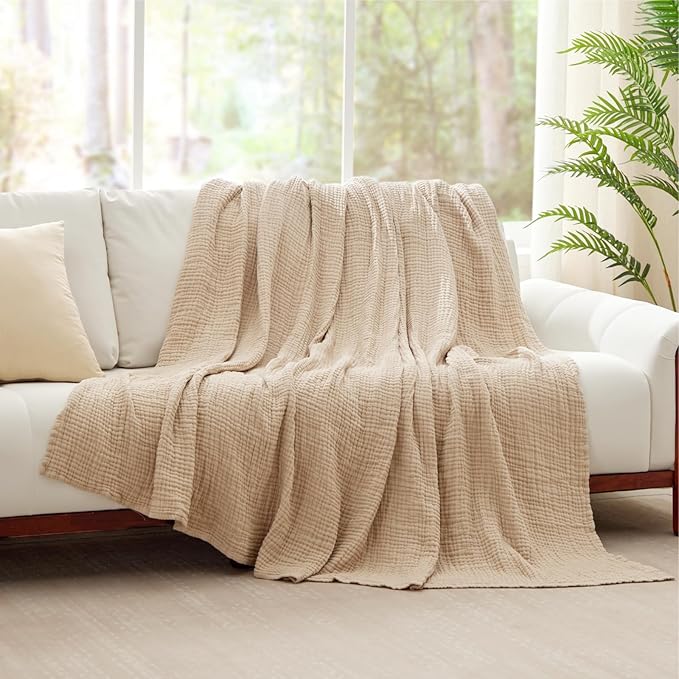 Cooling Throw Blanket Twin XL 66" x 90", 6 Layers Muslin Blankets 100% Cotton - Image 9