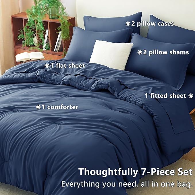 CozyLux King Size Comforter Set Navy Blue, 7 Pieces Bed in a Bag King Comforter - Image 6