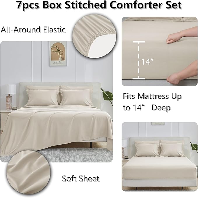 CozyLux Oversized King Comforter Sets Beige, 7 Pieces Bed in a Bag, 120x98 Box - Image 6