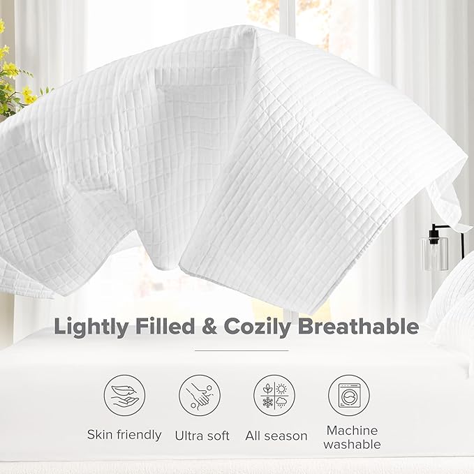 Comfort Spaces White Oversized King Quilt Set 120"x118" Bedspread Quilted - Image 4
