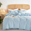 Wake In Cloud - Cotton Duvet Cover Set, Twin Size, Sky Blue, 100% Washed Cotton by WakeInCloud