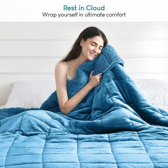 Weighted Blanket 20 lbs for Queen Bed, Flannel Shaggy Sherpa Weighted Blankets - Image 6