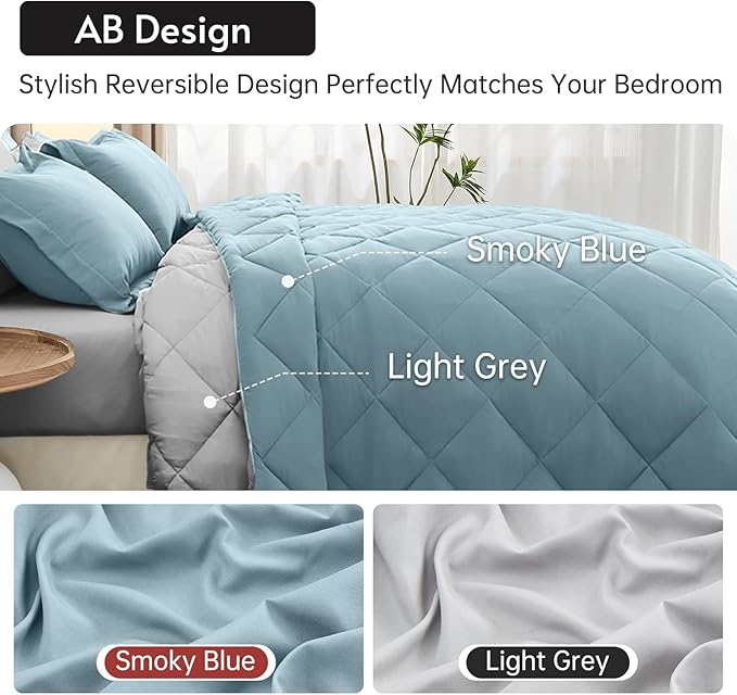 MUXHOMO 7 Pieces California King Comforter Set, Reversible Bed in a Bag Cal - Image 3
