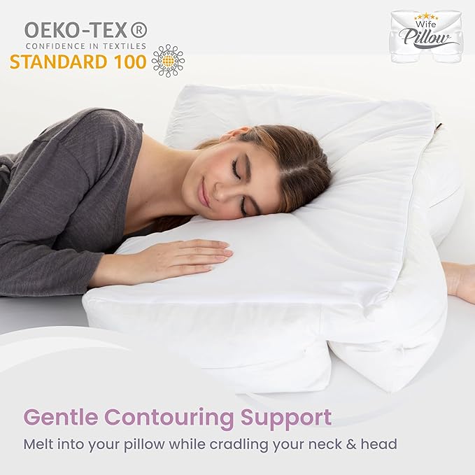 Wife Pillow - Insert, Plush Molded Memory Foam 80D - Can Use As Thin Sleeping Pillow for Stomach Sleeper. Ergonomic Size, Orthopedic Neck U Shaped Cutout: Ulta Soft High-Density Layer Support