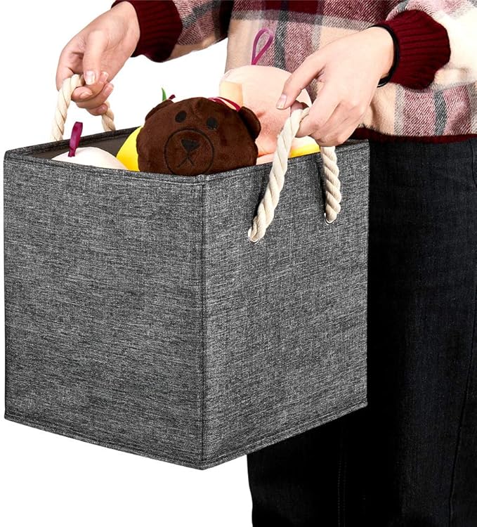 10.5 Inch Fabric Storage Boxes Bins and Cubes - Foldable Storage Basket with Grey Inserts, Package of 6-DeskoryOffice