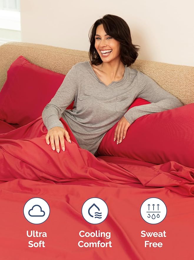Extra Deep Twin Sheet Set - 4 Piece Breathable and Cooling Sheets - Hotel Luxury Bed Sheets Set - Easy & Secure Fit - Soft, Wrinkle Free and Comfy Sheets Set - Red Sheet Set with Extra Deep Pockets