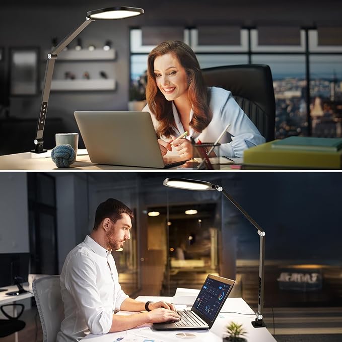 Led Desk Lamps for Home Office, Eye-Care Architect Light with Clamp, Dimmable Zoom Lighting with 3 Color Modes & 10 Brightness, Smart Computer Ring Light for Video Calls, Conference, Reading-DeskoryOffice