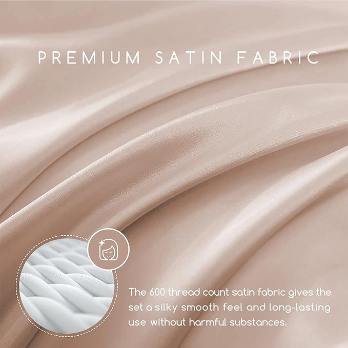 MR&HM Satin Bed Sheets, Full Size Sheets Set - Image 3
