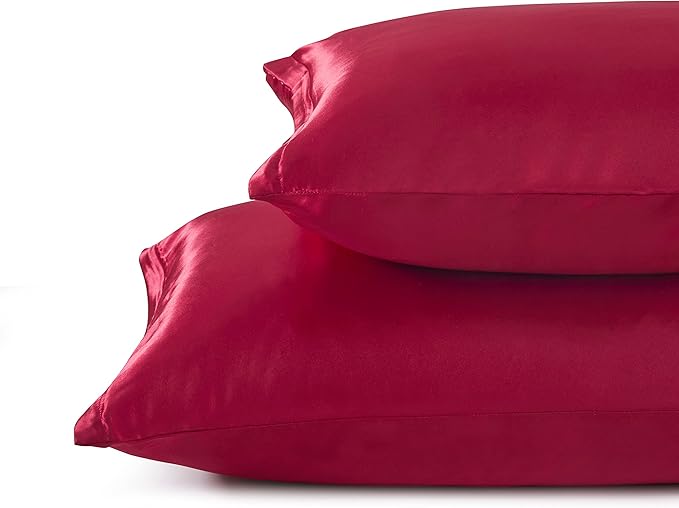 Satin Pillowcases with Zipper （20x36）, King Size Pillowcases Set of 2, Wine Red - Image 2