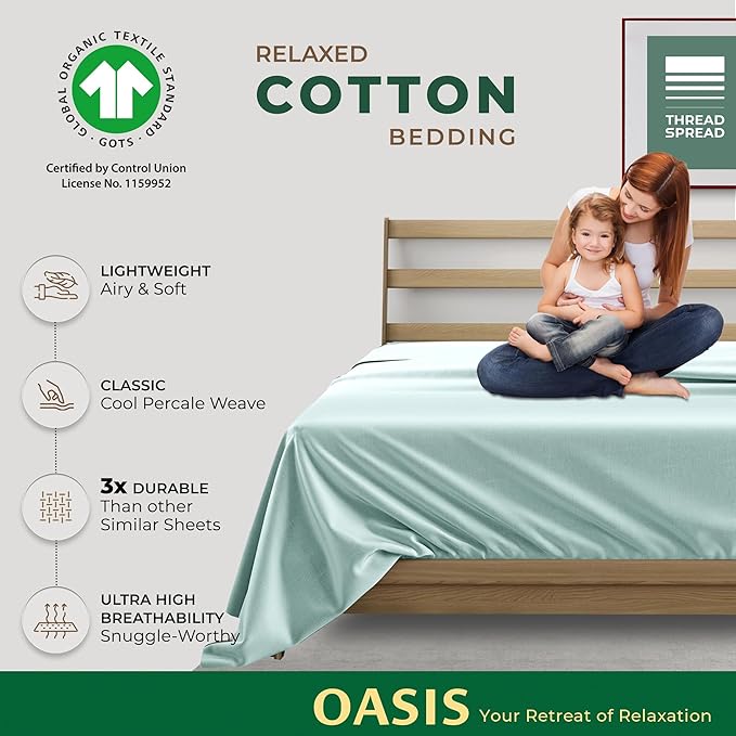 THREAD SPREAD 100% Organic Cotton Percale Flat Sheet California King Size - Image 2