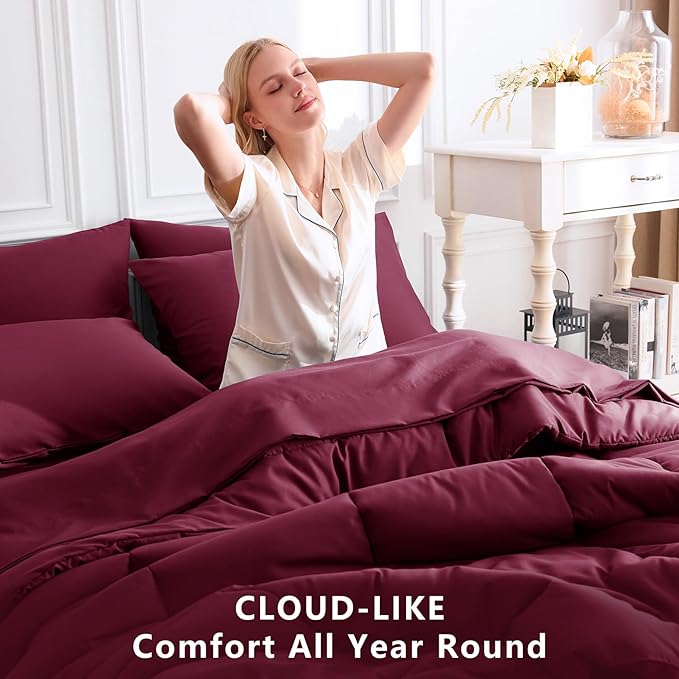 CozyLux Queen Comforter Set Burgundy, 7 Pieces Bed in a Bag, All Season Bedding - Image 4