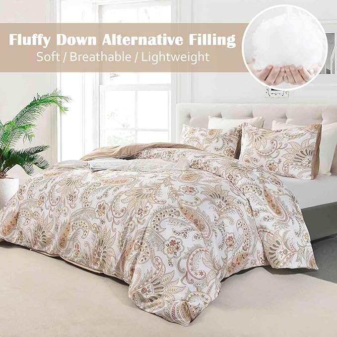 Nanko Paisley Comforter Set King Size 3 Pcs, Tan Taupe Classy Boho Damask - Image 2