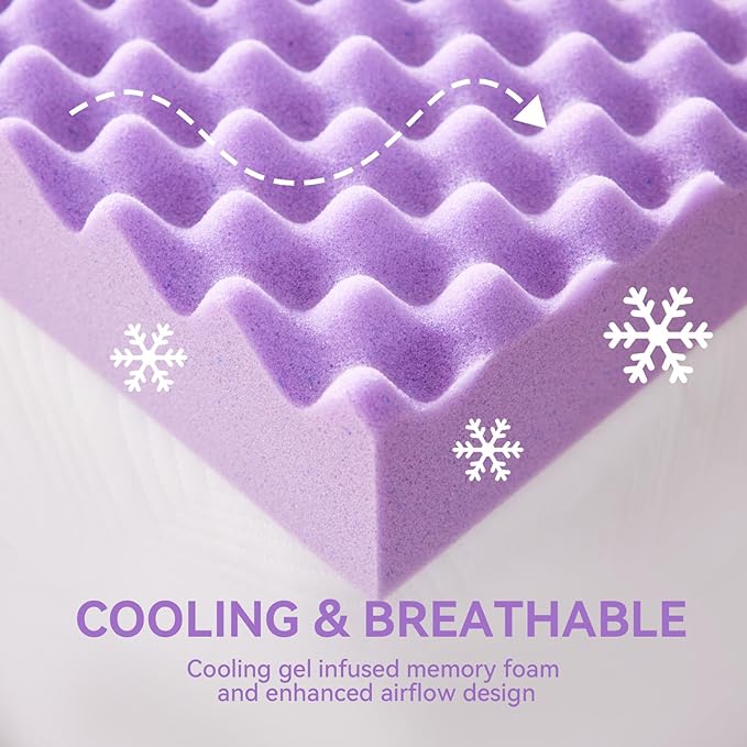 SINWEEK 1.5 Inch Egg Crate Cooling Gel Memory Foam Mattress Topper Full Size - Image 3