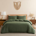 DAPU 100% Linen Olive Green Duvet Cover Set, Pure Natural French Flax Linen by DAPU