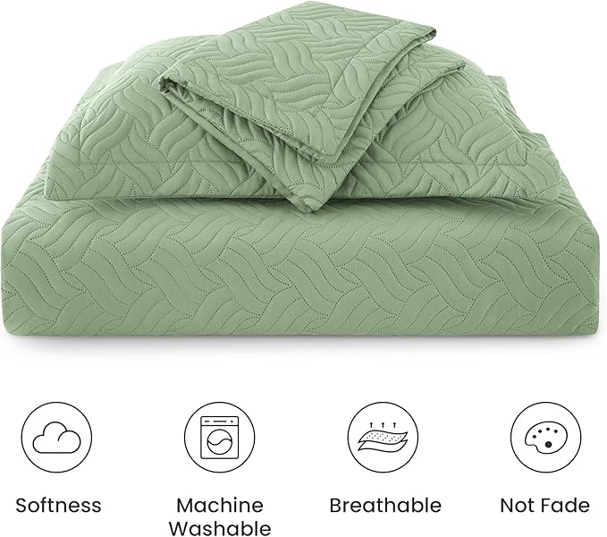 Love's cabin King Size Quilt Bedding Set Sage Bedspreads - Image 6