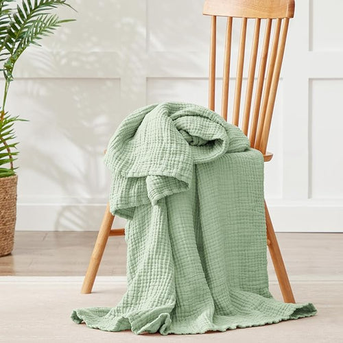 100% Cotton Muslin Blanket Twin XL 66" x 90", 6 Layers Cooling and Soft Twin - Image 2