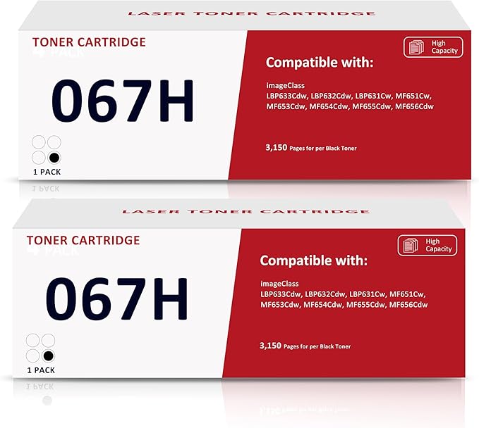 067H 067 High Yield 2 Pack Toner Cartridge Compatible for Canon 067H 067 Toner Cartridges for Canon Color imageCLASS MF650C MF656Cdw MF653Cdw MF654Cdw LBP632Cdw LBP630C Printer Black-DeskoryOffice