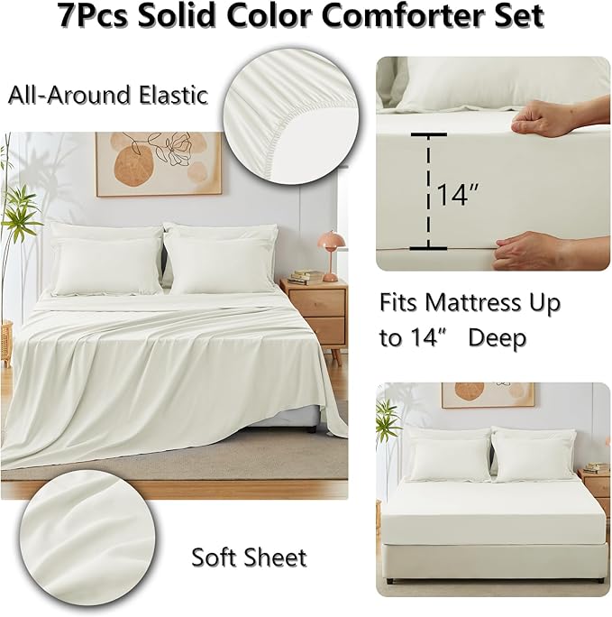 CozyLux Full Size Comforter Sets Ivory, 7 Pieces Bed in a Bag Full Comforter Set - Image 5