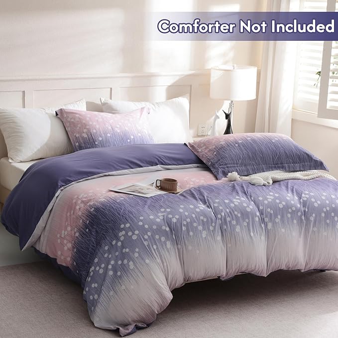 LONAVA Queen Patchwork 3 Pcs Duvet Cover Set, Breathable Soft Microfiber Purple - Image 2