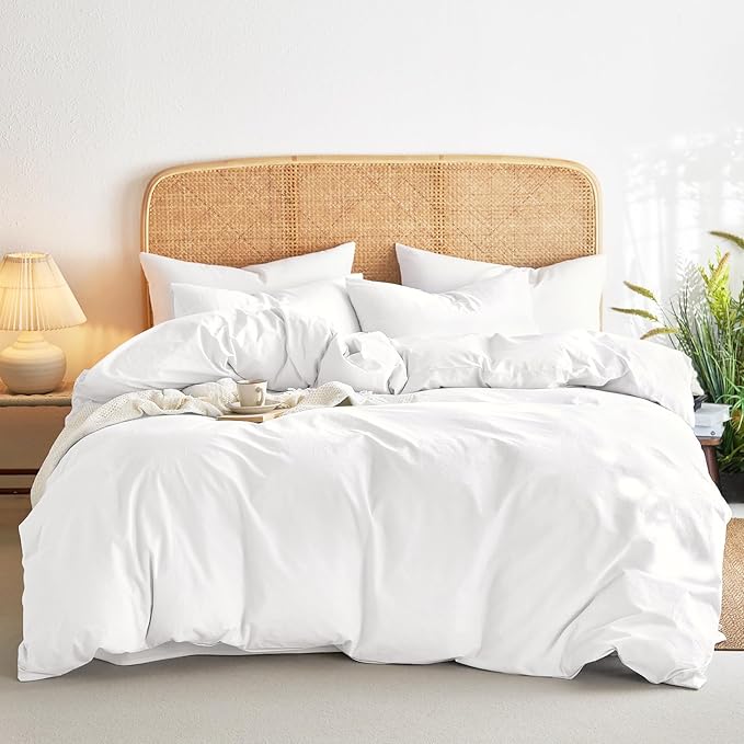 Wake In Cloud - Cotton Duvet Cover Set, King Size, 100% Washed Cotton, Linen by WakeInCloud