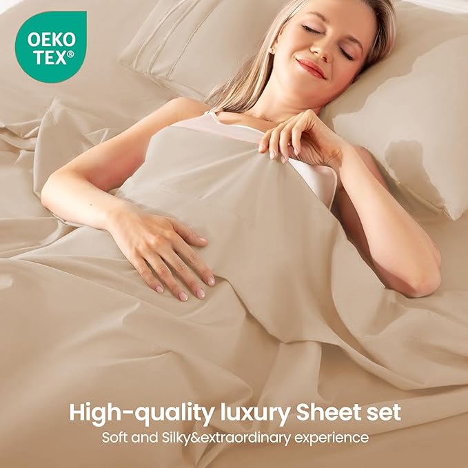 ROSE&RISY Khaki Full Sheet Set, 4 Pieces Soft Bedding Full Sheet Set, - Image 2
