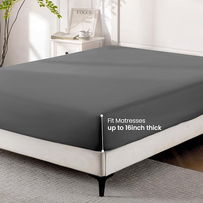 ROSE&RISY Dark Grey Twin Fitted Sheet, Soft and Breathable - Image 7