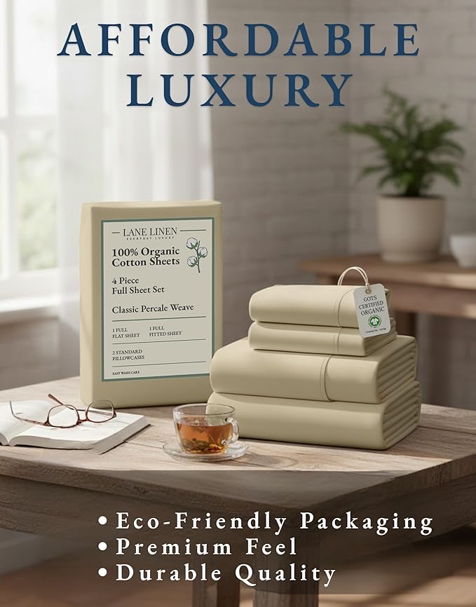 LANE LINEN 100% Organic Cotton Bed Sheets Full Size, Fully Elasticized - Image 8