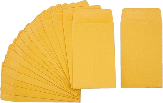 #1 120 Pcs Small Coin Envelopes 2.25" x 3.5" with Gummed Flap, Yellow Kraft Mini Envelopes for Storing Keys, Stamps, Seeds, Tips and Small Items (120)