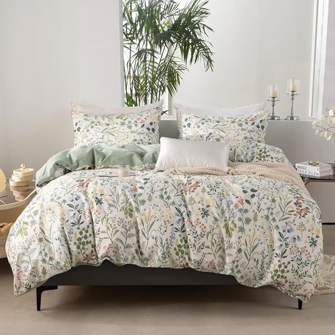 MKXI Twin Size Wildflower Duvet Cover Set Sage Green Spring Floral Bedding - Image 8