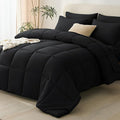 CozyLux Oversized Queen Comforter Sets Black, 7 Pieces Bed in a Bag, 98x98 Box by CozyLux