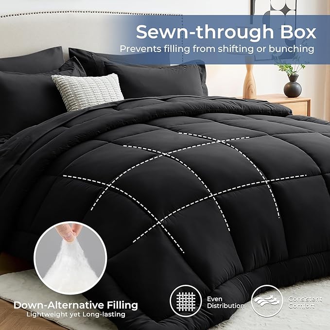 Sasttie Twin XL Comforter Set Black, 5 Pieces Twin XL Bed in a Bag, Complete - Image 3