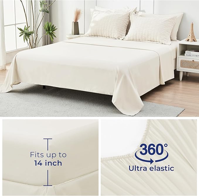 HYMOKEGE Ivory Full Size Comforter Sets Seersucker 7 Pieces, All Season Luxury - Image 7