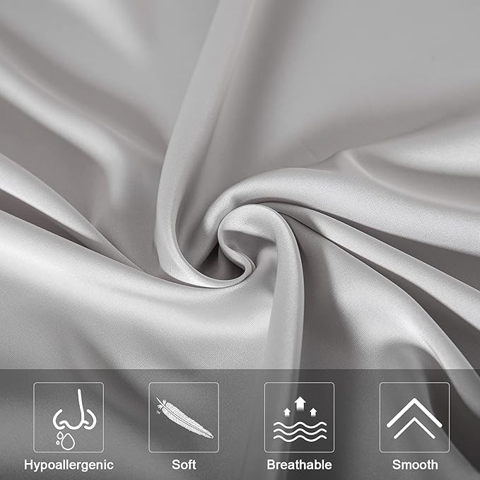 SIYUAN Silk Light Gray Pillowcase, Standard Size, Temperature Regulator - Image 3