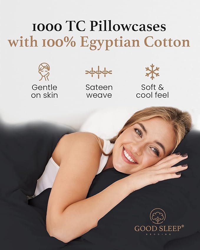 1000 TC Black Standard Pillowcases Set of 4 100% Egyptian Cotton Pillow Cases - Image 4