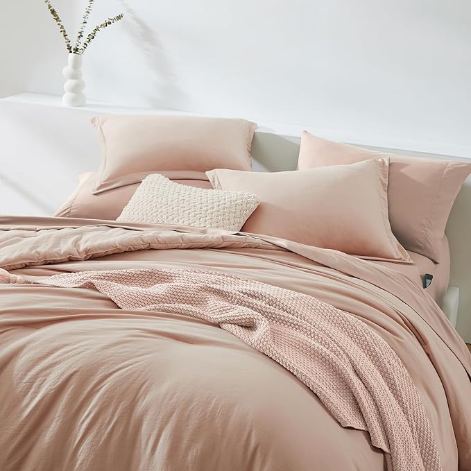 WRENSONGE King Comforter Set, 7 Pieces Clay Pink Soft Bed in a Bag King - Image 4