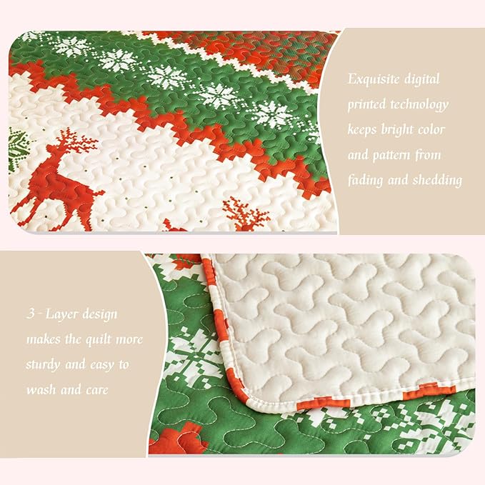 Whale Flotilla Christmas Quilt Twin Size, Soft Boho Floral Bedspreads - Image 5