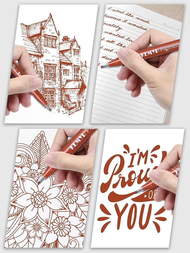 10 Micro Fine liner Drawing Art Pens Calligraphy Pens: 0.05mm-1.0mm Size Art supplies Waterproof Archival Sepia Ink Markers For Artists,Use for Professional Watercolor,Sketching-DeskoryOffice