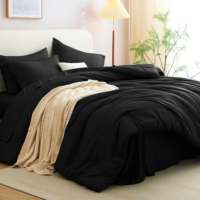 CozyLux Twin Comforter Set Black, 5 Pieces Bed in a Bag Twin Comforter Set - Image 7