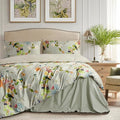 mixinni Garden Style Floral Birds 3 Pieces Duvet Cover King Size Green Leaves by mixinni