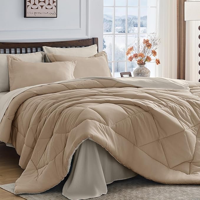 HEVUMYI Khaki & Linen Twin-XL Comforter Set by HEVUMYI