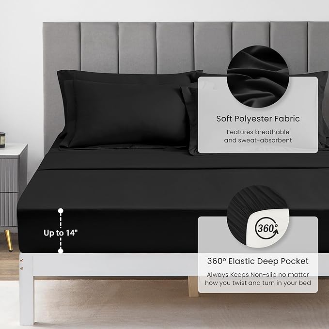 Love's cabin Queen Comforter Set Black, 7 Pieces Queen Bed in a Bag, All Season - Image 6