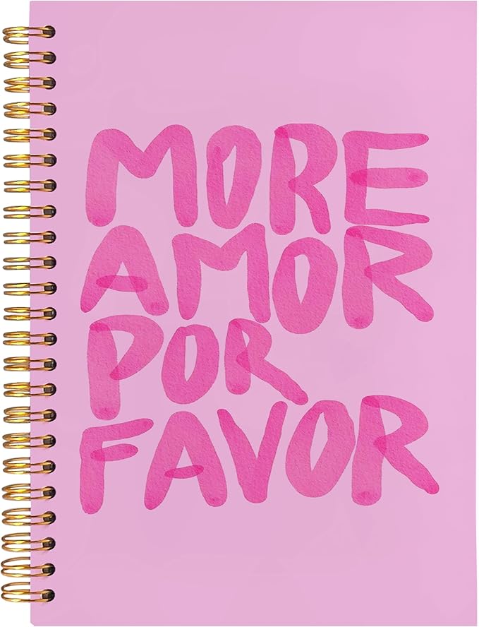 BearCake More Amore Por Favor Inspirational Notebooks, Pink Notebook Journal, Cute Trendy Notebook, Aesthetic Notebook, Notebooks for Work Note Taking, Hardcover Spiral Notebook 5.5x8.3-DeskoryOffice