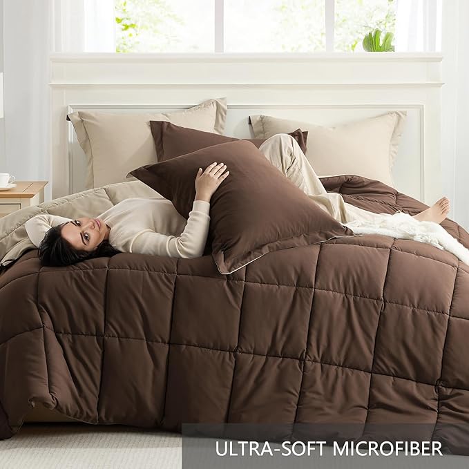 Homelike Moment Oversized Queen Comforter Set Brown, Lightweight Reversible - Image 5