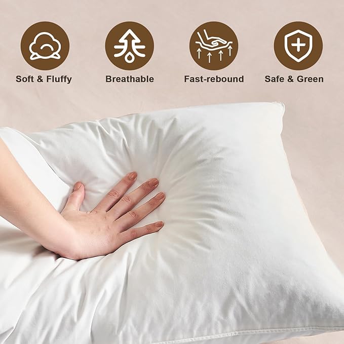 BHZ Goose Down Feather Pillows Queen Size Set of 2, Hotel Collection Bed Pillows - Image 2