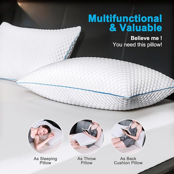VVZ Cooling Bed Pillows King Size Set of 2, Shredded Memory Foam Pillows - Image 7
