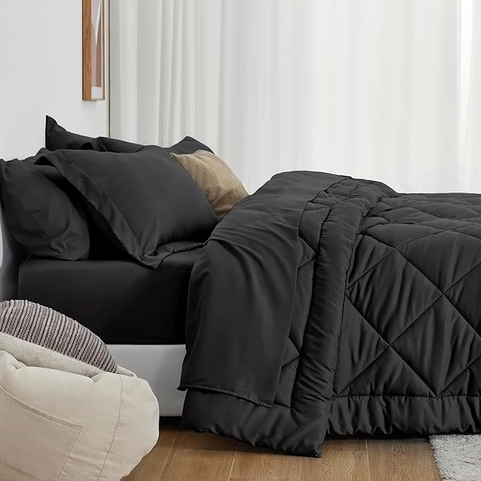 Love's cabin Twin Comforter Set Black, 5 Pieces Twin Bed in a Bag, All Season - Image 8